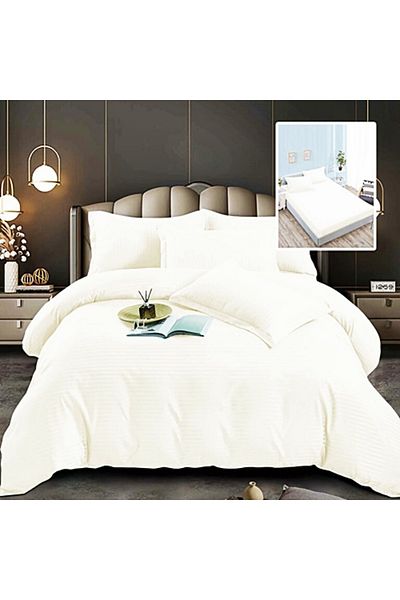 PATONE Damask Polycotton Bed Linen, 6 pieces, fitted sheet, butter