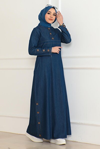 Missvalle Τζιν φόρεμα με λεπτομέρεια με κουμπιά και τσέπες σκούρο μπλε 19234