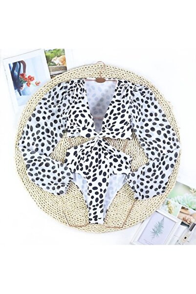 Mixbo Costum de Baie Intreg Mixbo, Maneci Lungi si Vaporoase, Imprimeu Buline, marime M