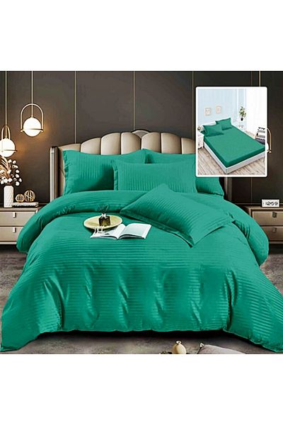 PATONE Damask Polycotton Bed Linen, 6 pieces, fitted sheet, green