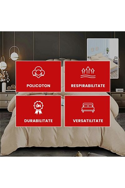 PATONE Damask Polycotton Bed Linen, 6 pieces, fitted sheet, beige
