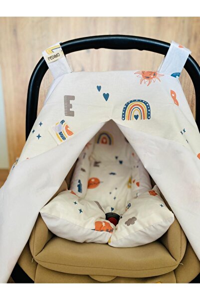 Pedimu Double Sided Poplin Set of 2 Stroller Cover and Cushion – Text Printed & Plain Use