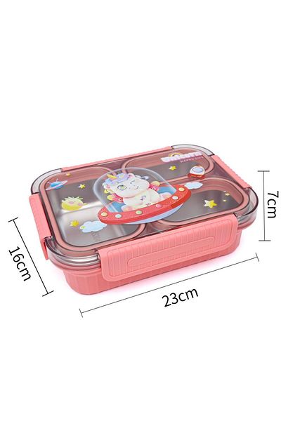 DNS Stainless steel children's casserole, 3 compartments, for lunch 750 ml, pink HXD6753
