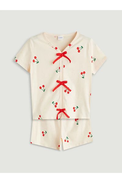 LC Waikiki Lcw kids ecru girl's shorts pajama set mother girl combination