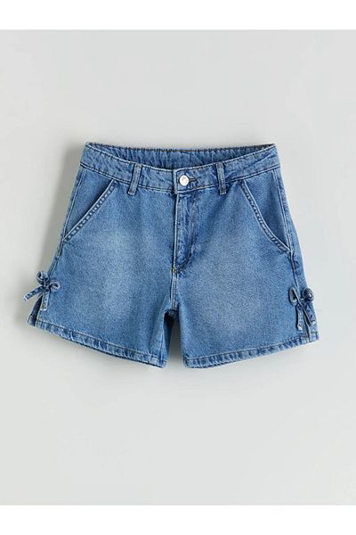 LC Waikiki Lcw Kids Indigo Bow Detailed Girls Jean Shorts
