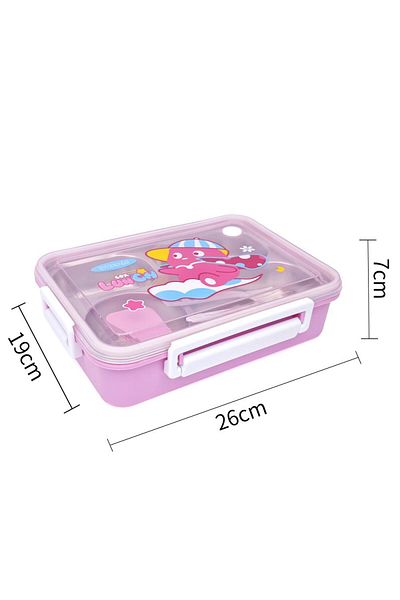 DNS Large stainless steel children's casserole, 4 compartments, for school pack, 1000 ml, pink YSY5007-1