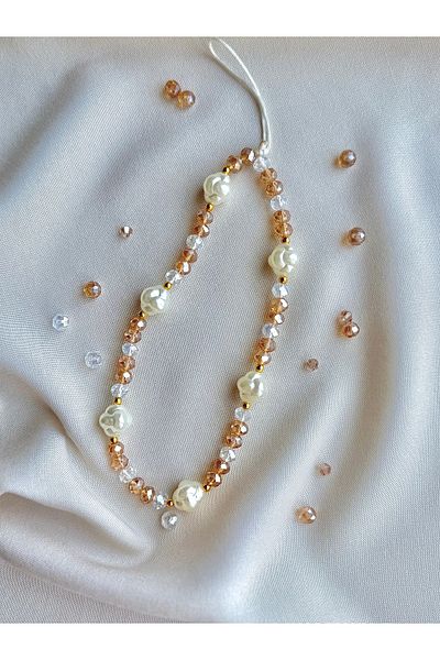 MİRAZ TASARIM Pearl and Crystal Glass Beaded Phone Charmi Phone String