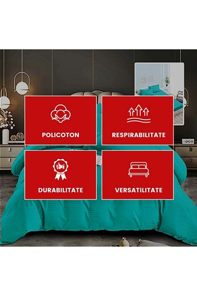 PATONE Damask Polycotton Bed Linen, 6 pieces, fitted sheet, turquoise