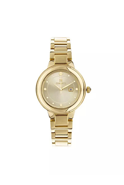 femascu ساعة يد نسائية 8410 – لون ذهبي، زجاج معدني، سوار ستانلس ستيل، 5 ATM