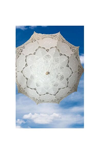 newdaki Beyaz Dantelli Şemsiye Handmade Gelin,Nişan,Düğün,Organizasyon İçin Mükemmel Ahşap Sap Nostaljik