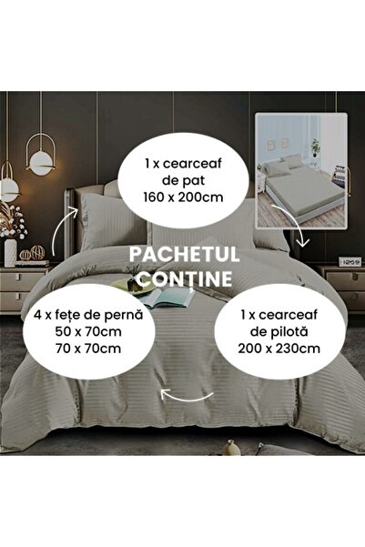 PATONE Damask Polycotton Bed Linen, 6 pieces, fitted sheet, grey