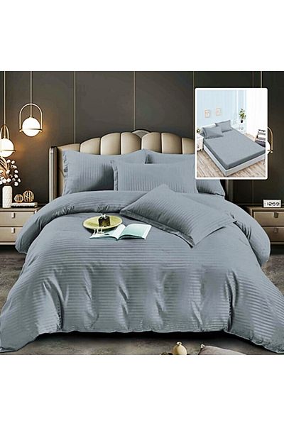 PATONE Damask Polycotton Bed Linen, 6 pieces, fitted sheet, light gray