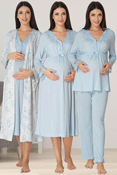 ByLohusa مجموعة الأمومة للحوامل من الدانتيل الأزرق من Effortt