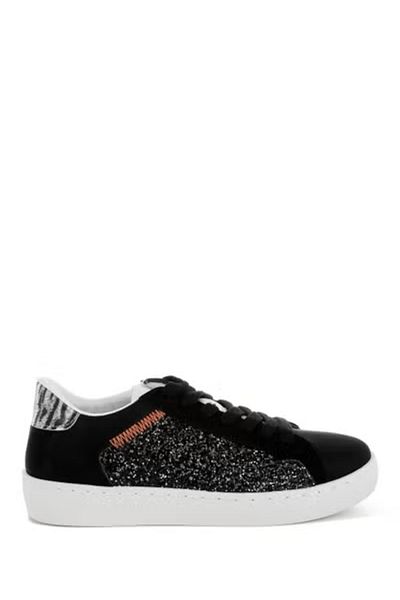 london Rag Women Glitter Faux Leather Sneakers in Black