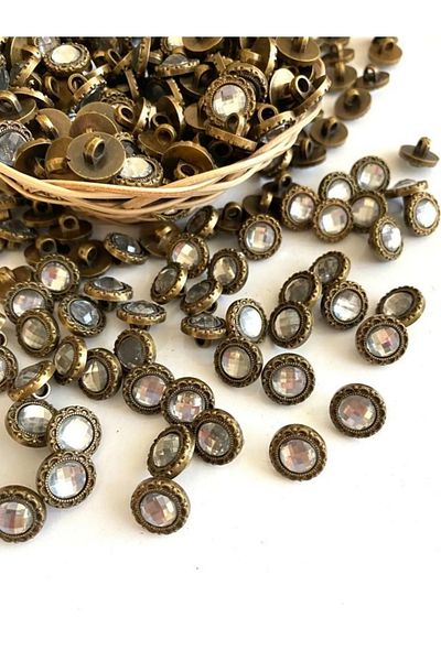canan dizayn 12.5 mm Antique Yellow Stone Metalized Button (15 Pcs)