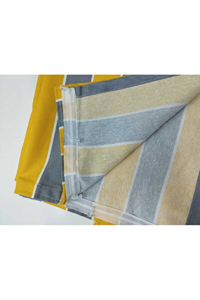 DEVRİM OLİVYA TEKSTİL Lüks 1.Sınıf Kornişli Sarı Gri Balkon Perdesi En X Yükseklik Ölçülerle