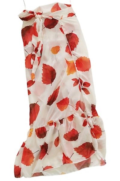 Mixbo Mixbo sheer beach skirt, leaf print, white/orange, one size fits all