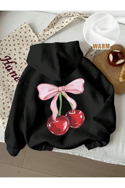 uyguntarz Unisex Ribbon Cherry Printed Oversize Sweatshirt