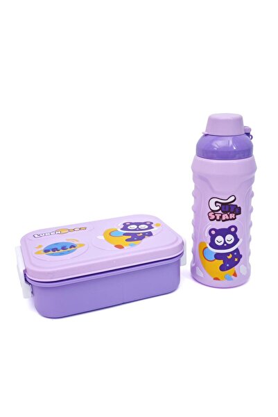 DNS Set cutie pranz copii cu sticla de apa, bento box plastic, 750+500 ml, mo...