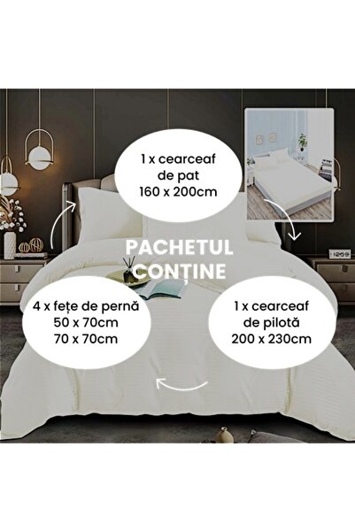 PATONE Damask Polycotton Bed Linen, 6 pieces, fitted sheet, butter