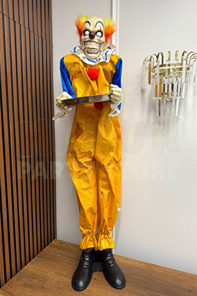 Huzur Party Store 130 cm Ağzı Hareketli Gözleri Işıklı Konuşan Palyaço Joker Şekerlik Halloween Cadılar Bayramı Dekoru