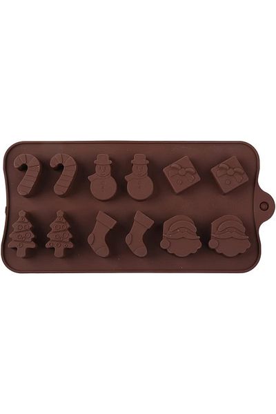 awwaline Set 12 silicone Christmas molds, awwaline, brown, ideal for chocolate, candies, gingerbread, pastry