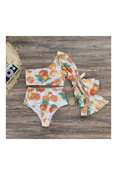 Mixbo Two-Piece Swimsuit Mixbo, Shoulder Ruffles, Orange, S