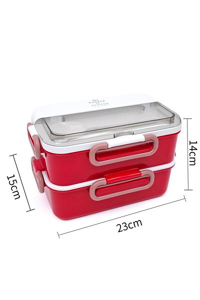 DNS Double stainless steel casserole for children, stainless steel, 2 large compartments, complete lunch 1600 ml, red XC-602