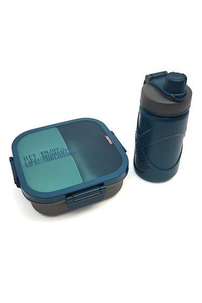 DNS Lunch box set 1100 ml and sports bottle 700 ml, for school and outdoor, navy blue A359a