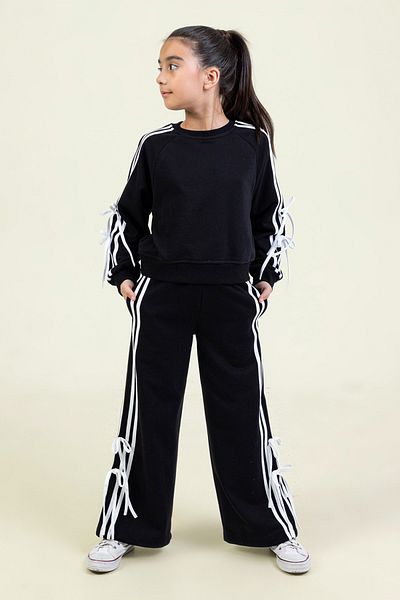 DMB BOYS & GIRLS Girls Tracksuit Set Stripe and Lace-Up Detail Sport Suit