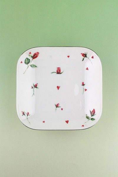 Bursa Porselen Dekor Porcelain Plate with Red Rose Metal Legs