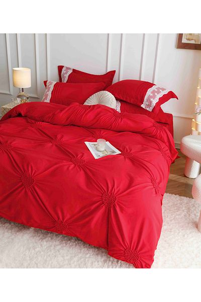 FIONNA.RO Finet Bed Linen With Embroidered Hearts - Red