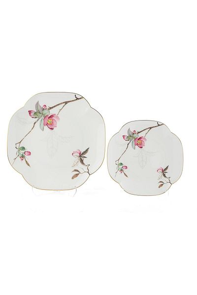 Mikasa Moor Peachy 4 Piece Set 2 Piece Cake Plate 19cm and Serving Plate 25cm