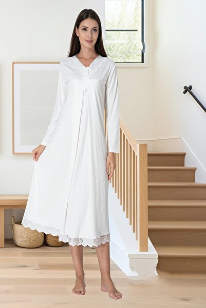 ByLohusa Cămașă de noapte pentru gravidă ecru Effortt postpartum