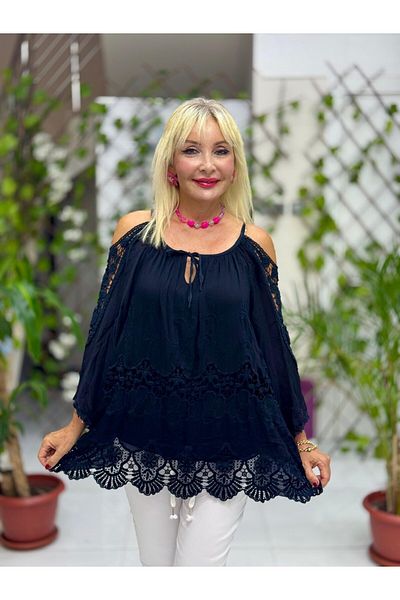 Punta Otantik Nc9740 Italian Silk Blouse Black