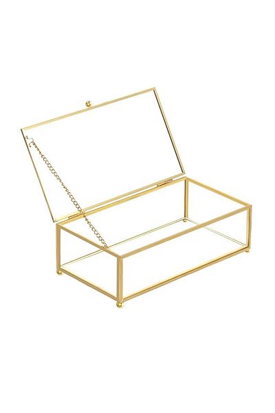 Lamsit Ibdaa Glass Keepsake Box, Rectangle, Gold, Medium (25x15x5 cm)