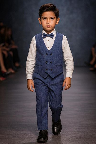 Esterella Crumpled Woven Vest Men's Suit / Vest Suit with Bow Tie / Shirt-Vest-Pants Suit