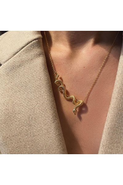h&b design jewel Steel Gold Snake Necklace