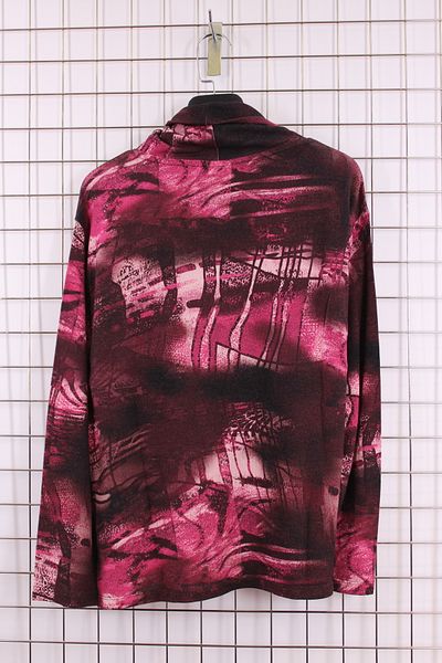 YXL COLLECTION Women's Plus Size Turtleneck Long Sleeve Stone Print Mother Blouse - Pink