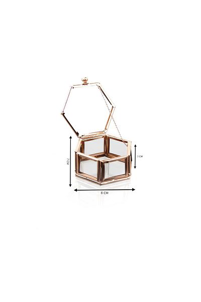 Lamsit Ibdaa Glass Trinket Box, Hexagon, Rose Gold, Keepsake Organizer (Hexagon)