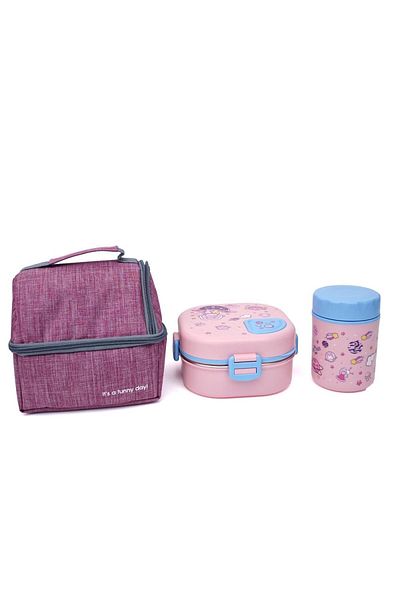 DNS Complete children's bento set, backpack, 3-compartment casserole and thermal cup, pink JB675