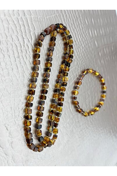 urfatakıtasarım Damla Kehribar Küp Kolye İkili Takım Set