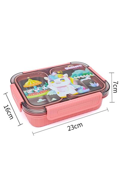 DNS Children's compartmentalized casserole, 2 compartments, stainless steel, bento box 750 ml, pink HXD6752