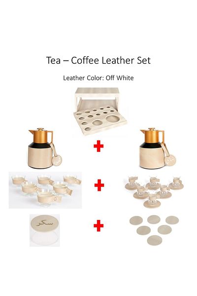Lamsit Ibdaa Coffee Thermo Flask, Drink Cups, Leather Coaster, Thermos Set, Off White
