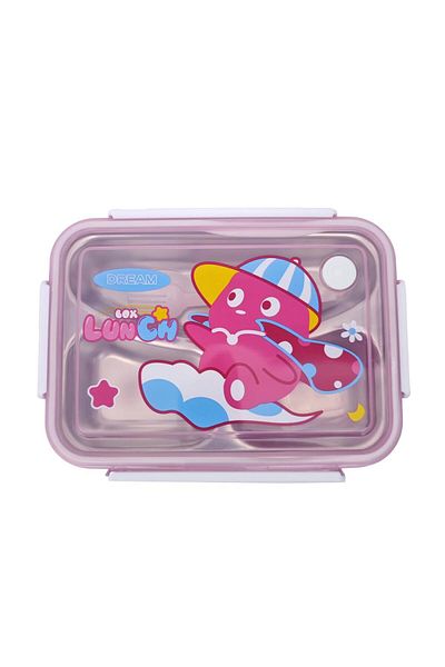 DNS Stainless steel children's snack casserole, compartmentalized, 700 ml, pink YSY5004-1