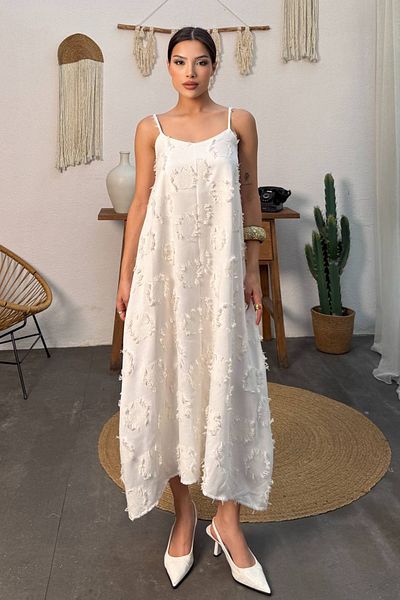 VAGGON Slim Strap Textured A-Line Casual Dress