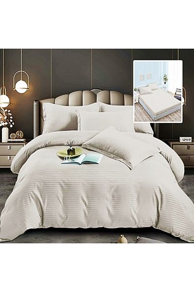 PATONE Damask Polycotton Bed Linen, 6 pieces, fitted sheet, ivory