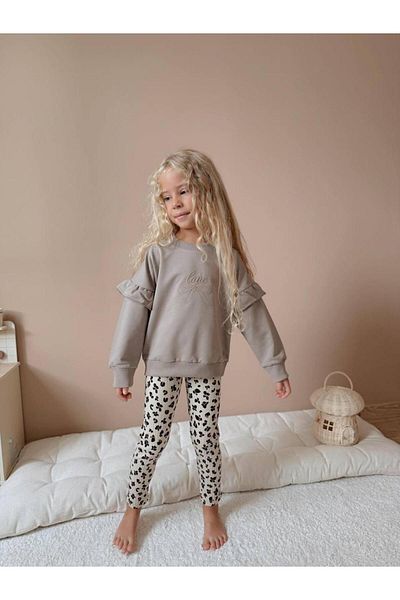 YİGİT BUTİK Set de îmbrăcăminte pentru fete cu mâneci lungi și jambiere leopard