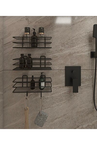 EGE HOME STORE Ömür boyu paslanmaz 3 Adet banyo rafı duş şanpuanlık duvar düz...