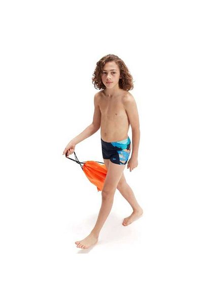 SPEEDO Allover Leg Aquashort Boy's Swimmer Swimsuit Navy Blue-Blue